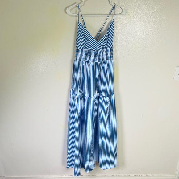 Madewell Empire Waist Tiered Striped Cross Back Maxi Dress US Women's 14 - Picture 4 of 12